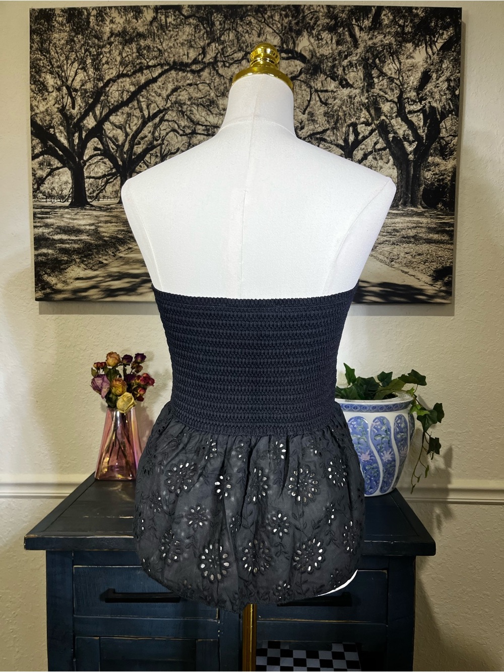 NWT ZARA COMBINATION Cotton KNIT Eyelet STRAPLESS TOP - Picture 10 of 14